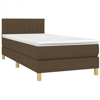 Cama box spring con colchón LED tela marrón oscuro 90x190 cm