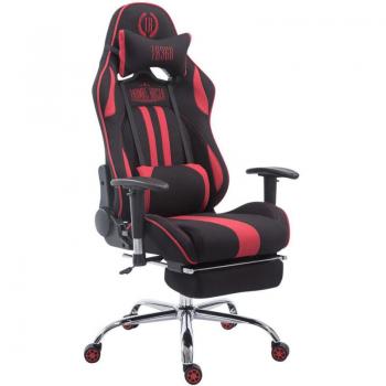 Silla de oficina gaming mecedora con reposapiés extensible en tela negra y roja