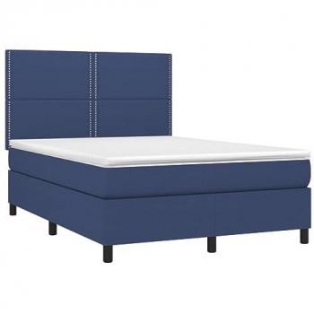 Cama box spring con colchón viscoelástico de espuma, protector, muelles ensacados, adaptable, acolchado reversible en tela azul 140x190 cm