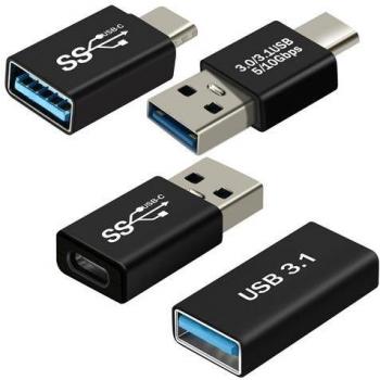 Adaptador USB C + USB, Pack de 4 adaptadores OTG hembra, Negro