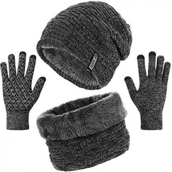Gorro Invierno Hombre, Bufanda Gorro Guantes para Hombre Invierno Regalos para Mujer Unisexo Set, Engrosamiento Gorro de Punto Sombrero de Esquí para el Invierno,Suave al Tacto