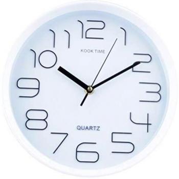 KOOK TIME Reloj Pared Redondo Moderno para Cocina o Salon con segundero Continuo silencioso, plástico y Cristal,