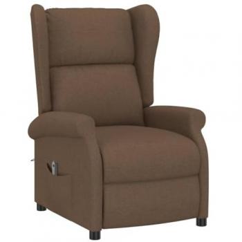 Sillón orejero reclinable eléctrico de tela marrón con función de masaje, reposapiés ajustable, diseño ergonómico para sala de estar y oficina