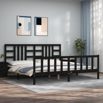 Cama con cabecero de madera maciza negra 200x200 cm