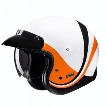 Casco HJC V31 Emgo Estilo Retro y Moderno - Casco Jet - Fibra de Vidrio - Visor Solar - Bluetooth - Diseño Mickey Mouse - Color Negro Blanco Naranja (L)