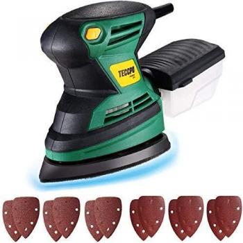 Lijadora Eléctrica, TECCPO Máquina Lijadora Compacta para Madera, 15500 RPM con Recolección de Polvo Reutilizable, 12 Piezas de Papel de Lija Incluidos - TAMS23P