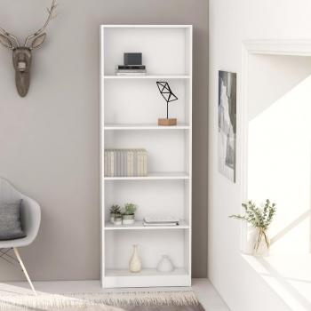 Estantería de 5 niveles madera contrachapada blanca 60x24x175cm, mueble de almacenaje para oficina, estudio, sala de estar y dormitorio