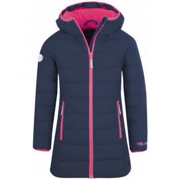 Trollkids Chaqueta Stavanger Coat Azul para niños, impermeable, transpirable, con capucha ajustable, forro de poliéster, cierre frontal con cremallera y bolsillos laterales