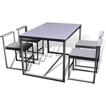 vidaXL Conjunto de Mesa de Comedor con Sillas de 5 Piezas Blanco MDF y Hierro