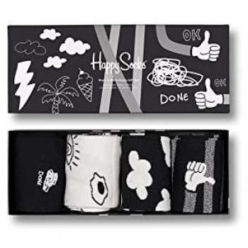 Set de Regalo de Calcetines Altos en Blanco y Negro - Pack de 4 Pares para Hombre y Mujer (Tamaño: 36-40)