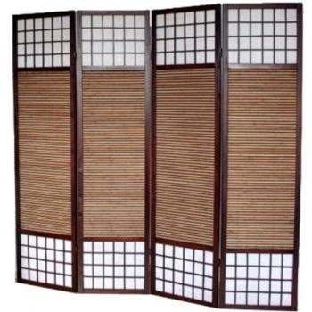 Biombo de madera color castaño con bambú de 4 paneles, especial talla 2 m