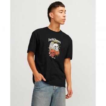 Camiseta de manga corta Jack & Jones Seven Skull para hombre, con cuello redondo y print frontal en color negro