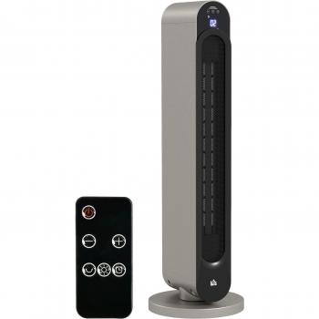 HOMCOM Calefactor Cerámico de Torre 1100/2200W con Mando a Distancia, Pantalla LED, Temporizador 12H, Oscilación, Termostato Ajustable y 3