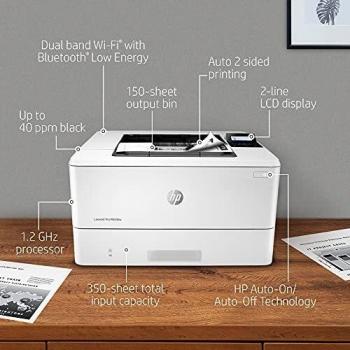 HP LaserJet Pro M404dw W1A56A, Impresora A4 Monofunción Monocromo, Impresión a Doble Cara Automática, Wi-Fi, Ethernet, USB 2.0, HP Smart App, Pantalla Gráfica LCD, Blanca