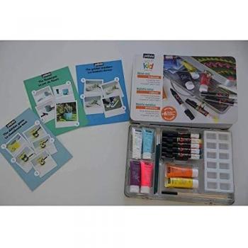Kit de Arte para Niños Pebeo en Maletín Metálico con Marcadores y Pintura Acrílica (5 Skrib Acryl + 6 Tubos de 20 ml)