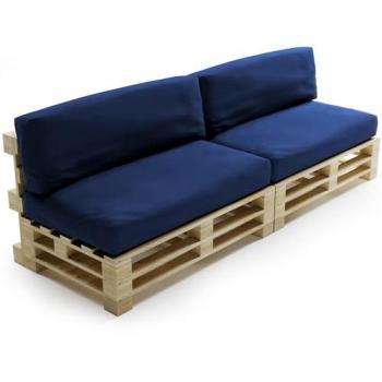 Cojines Desenfundables Impermeables para Palets Lote x2 de Poliéster Azul 120x80cm/120x40cm
