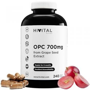 OPC 700 mg. 240 cápsulas veganas - Extracto de Semilla de Uva al 99% en ProantoCianidinas Oligoméricas (OPC) - Potente fuente de antioxidantes naturales que redu