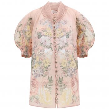 Zimmermann Women's Floral Print Short Sleeve Blouse Shirt in Pink | Size S | 9920TSS243PIF