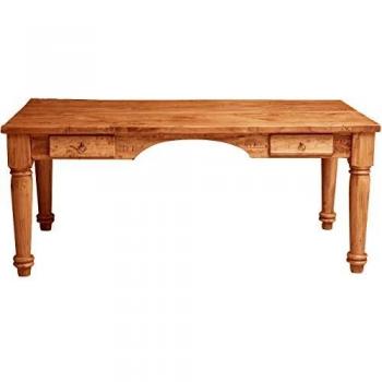 Mesa escritorio de madera maciza de tilo con acabado natural 184x92x78 cm - Mueble rústico para oficina y hogar