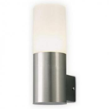 Aplique moderno Alpin de acero inoxidable con 1 bombilla, dimensiones de 22,3cm, iluminación ascendente LED de 10W, IP44, temperatura de color 4000K y difusor
