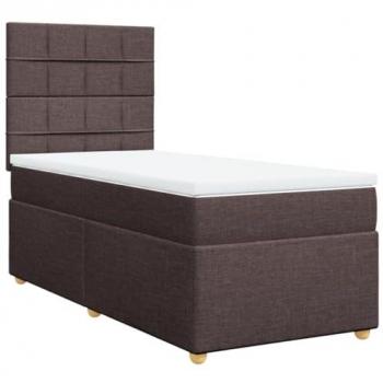 Cama box spring con colchón de tela marrón oscuro 90x200 cm