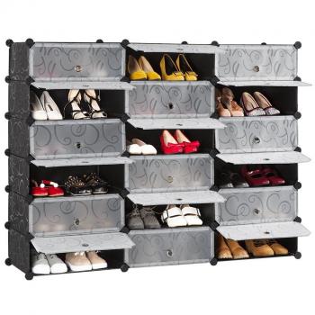 LANGRIA Estantería por módulos, Zapatero Modular DIY 18 Cubos, Armario por Módulos Almacenamiento para Baño Aparador Habitación Salón Garaje, Blanco y Negro con Estampado