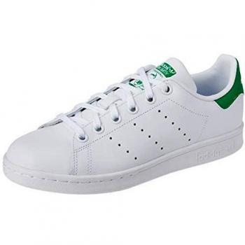 Adidas Stan Smith J Girls' Children's Shoes (Trainers) in White, Leather Trainers White Green, Size: 3 2/3 UK, Sneakers Male, Size: 3 2/3 US