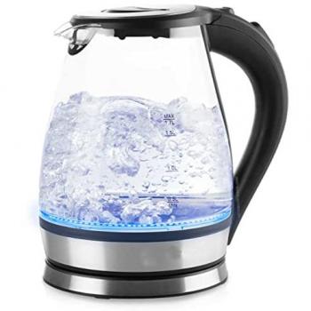 Hervidor de agua cristal Orbegozo 1,7 L, jarra en vidrio graduada, iluminación interior LED azul, potencia 2200W