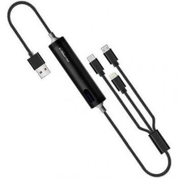 Powerbank 2600 mAh con Cable 3 en 1 Micro-USB/iPhone/USB-C y LED - Negro