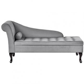 Chaise Longue Izquierda con Almacenaje Tapizada en Terciopelo Gris Claro y Patas Negras Pessac