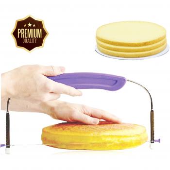 Prokitchen Lira Para Tartas Cortador de Pasteles,Tortas,Tarta de Acero Inoxidable Alambre Cortador Pequeño, Herramienta Para Horneado Profesional, Mango Color Púrpura