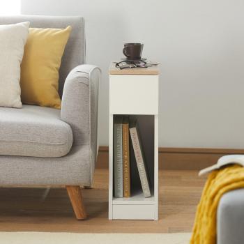 SoBuy mesita de noche mesa auxiliar con 1 cajón, diseño blanco y natural, dimensiones 20 x 35 x 60 cm