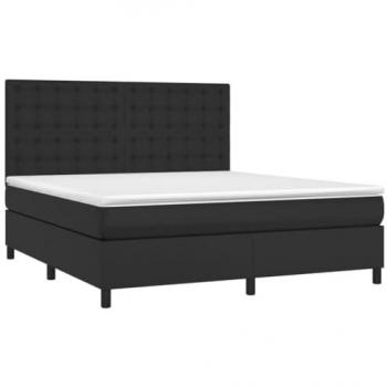 Cama box spring colchón y LED cuero sintético negro 160x200 cm