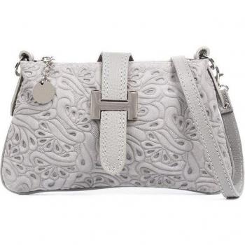 Allerona Bolso de mano Mujer. Piel auténtica Gamuza Grabado Fantasía. Made in Italy. Vera Pelle Italiana