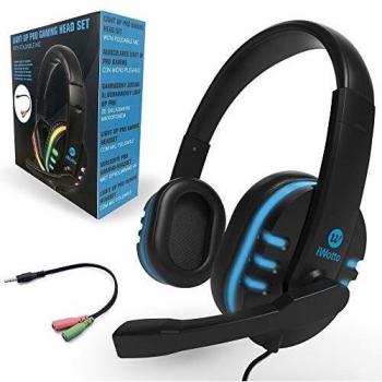 Cascos Gaming iWotto, Auriculares Gaming De Diadema Cancelación Ruido, Auriculares con Micrófono Flexible, Orejeras Cómodas Iluminación RGB para PS4 Xbox One PC Tablet