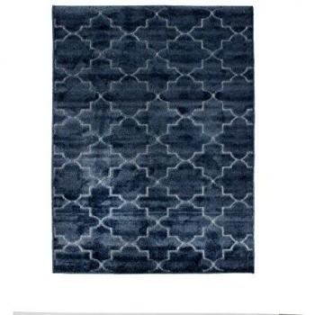 Alfombra Vintage Relief de 133 x 180 cm con motivos arabescos en efecto 3D, color azul, fabricada en poliéster