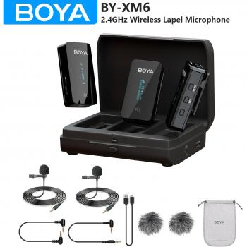 Micrófono Doble Inalámbrico Lavalier USB-C Boya BY-XM6 K para iPhone, Android, PC y Grabaciones en Vivo