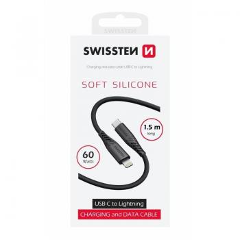 Cable de Datos USB-C/Lightning de Silicona Suave 1.5m 60W Negro