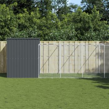 Galvanised Steel Dog House with Run - Anthracite 214x1273x181 cm