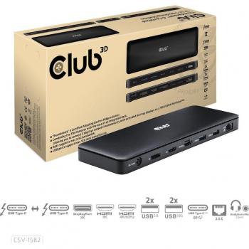 Docking Station Club 3D Thunderbolt 4 Certificada 12 en 1 con 2xHDMI, 1xDP y Ethernet 2.5Gb (CSV-1582)