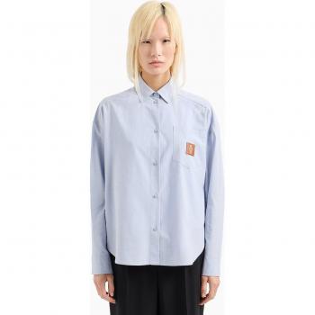 Armani Exchange Women's Long Sleeve Light Blue Lyocell Poplin College Style Shirt