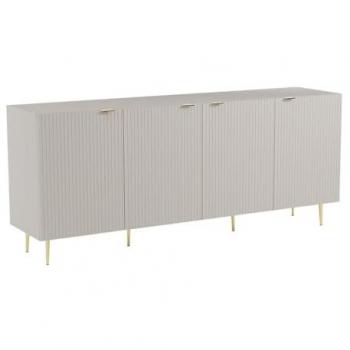Aparador YESINIA de 4 puertas en MDF y acero - Beige y Dorado