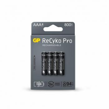 GP ReCyko Pro Pack de 4 Pilas Recargables AAA 800mAh 1.2V Precargadas con Ciclo de Vida de Hasta 1500 Veces