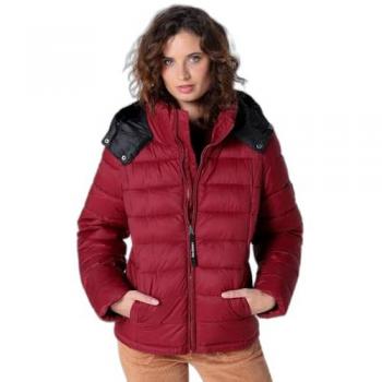 Abrigo Puffer Acolchado con Capucha Granate para Mujer - Lois Jeans Casual, Poliéster, Manga Larga