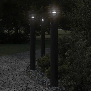 Lámpara de pie exterior con sensor, 3 piezas, 110 cm, acero negro