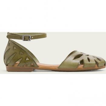 Sandalias planas de piel verde kaki Beth