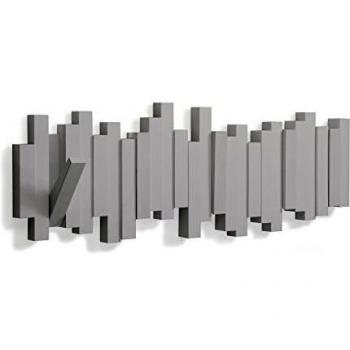 Perchero de pared multiusos Umbra Sticks gris con 5 ganchos abatibles y diseño contemporáneo, 49 cm de ancho