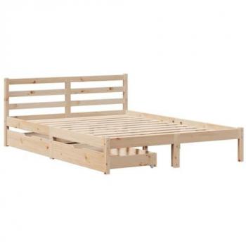 Estructura de cama sin colchón 120x200 cm en madera maciza de pino color marrón