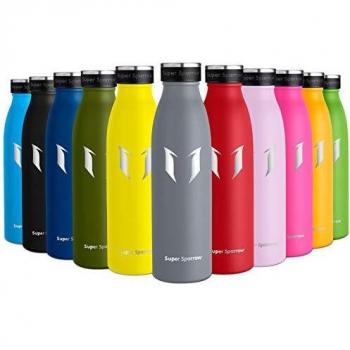 Super Sparrow Botella de Agua Acero Inoxidable- 350ml - sin BPA - islamiento de Vacío de Doble Pared, Botellas Frío/Caliente, Reutilizable para Niños, Colegio, Sport, Gimnasio, Bicicleta