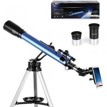 TELMU Telescopio : Telescopio de 60/700 mm, Oculares K6mm y K25mm, Visor 5x24 y Rueda Azimutal, Angulo de Visión de 360 °, Adecuado para Principiantes